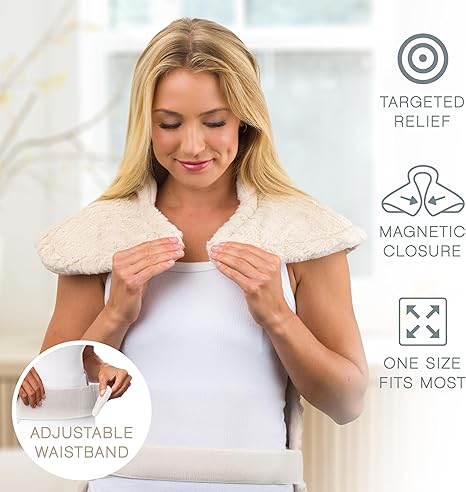 Back & Neck Luxury Heating Pad for Pain Relief, Patented Design, Soft Faux Fur & Micromink, 6 Heat Settings, Machine Washable, Universal Fit, 31.5” x 24” (Golden Sands)