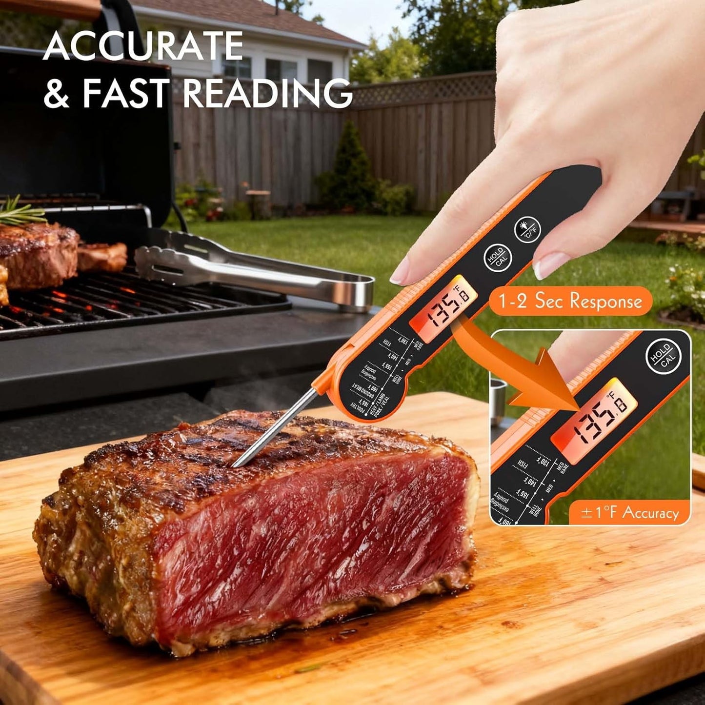 Cowin Meat Thermometer Digital with Food-Grade Stainless Steel Temperature Probe, IP66 Waterproof, Food Thermometer for Cooking Kitchen and Outside BBQ