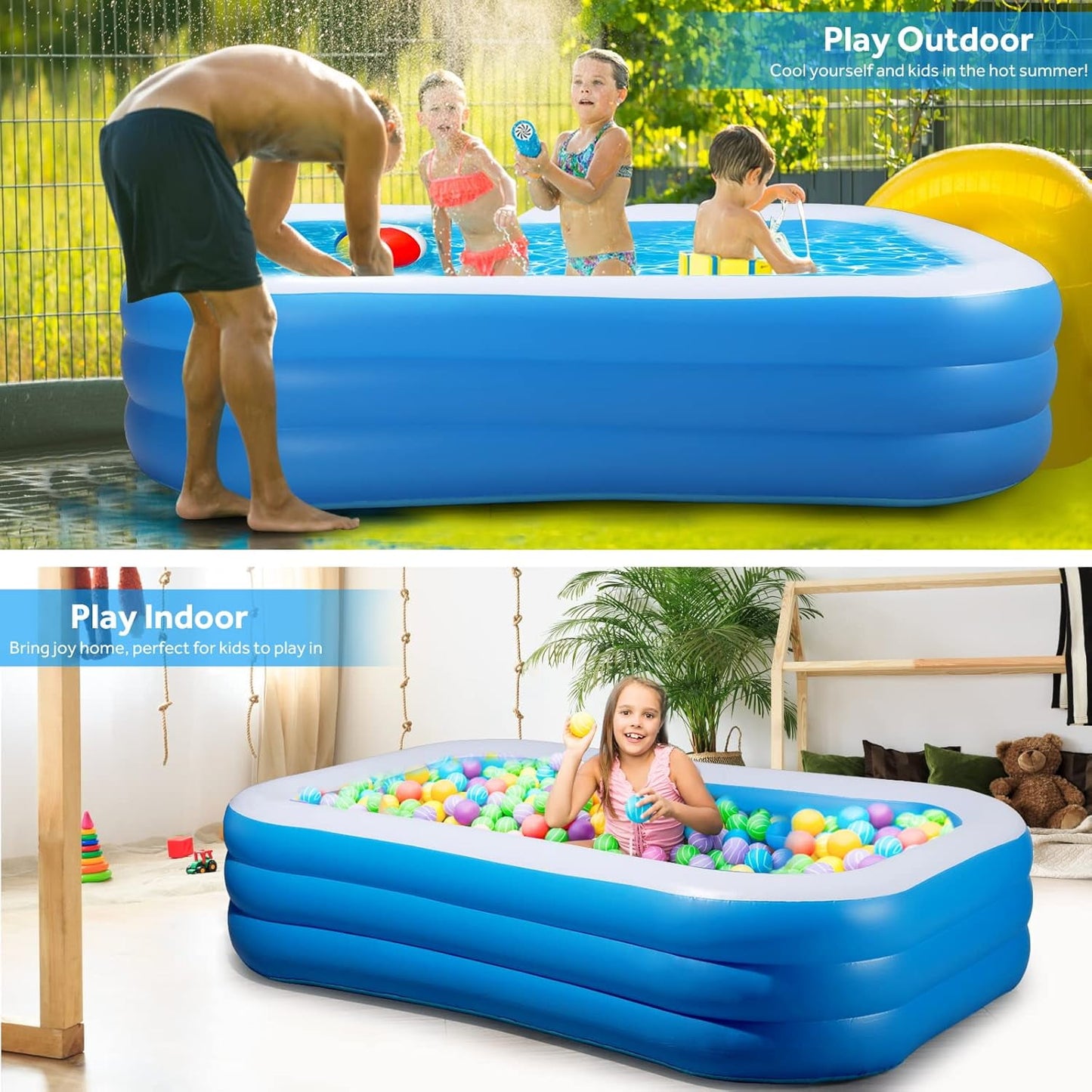 Cowin Inflatable Swimming Pool for Kids Adults, 120" x 72" x 22" Blow up Pool, Family Inflatable Swimming Pools for Backyard, Blue