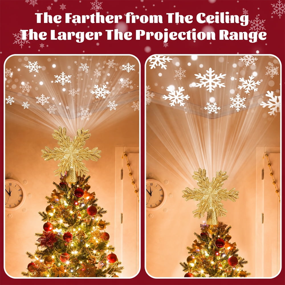 Cowin Christmas Tree Topper Lighted with Snowflake Projector, LED Rotating 3D Glitter Tree Topper for Christmas Tree, Christmas Decorations Lights