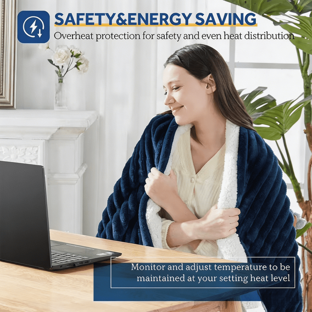 Electric Heated Blanket Twin size - 62"x84" Heating Blanket with 8 hours Auto-off, 10 Level Over-heat Protection, Soft Flannel
