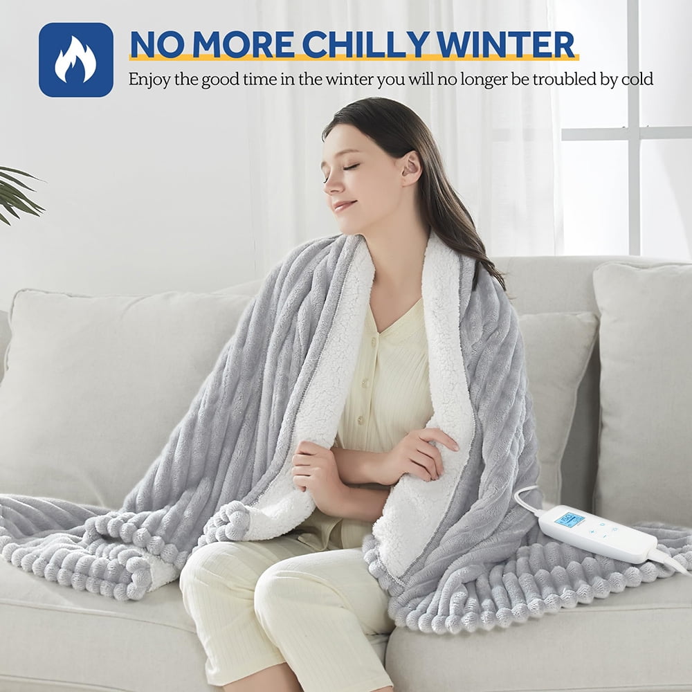 Electric Heated Blanket - 62"x84" Heating Blanket with 4 hours Auto-off, 6 Level Over-heat Protection, Soft Flannel, Electric Blanket ETL/FCC Certification