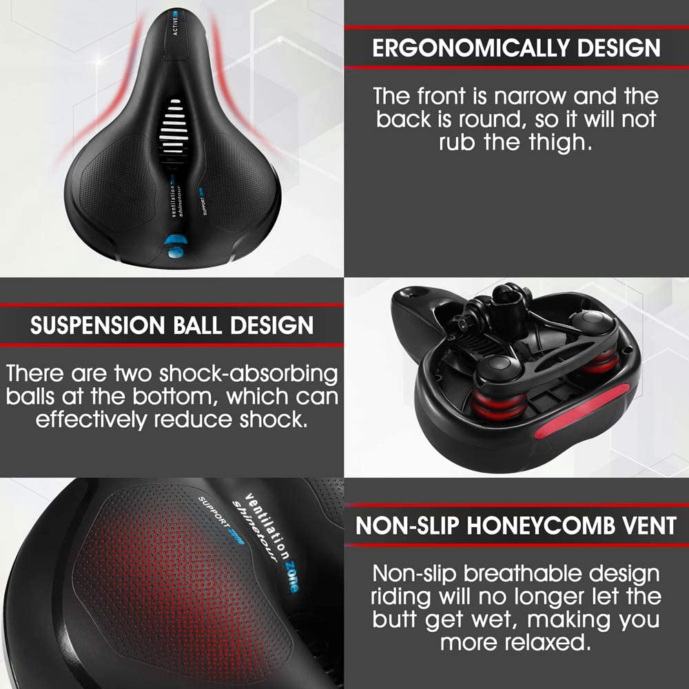 Comfortable Bike Seat Cushion -Bicycle Seat for Men Women with Dual Shock Absorbing Ball Memory Foam Waterproof Bicycle Saddle Universal Fit for Stationary/Exercise/Indoor/Mountain/Road Bikes