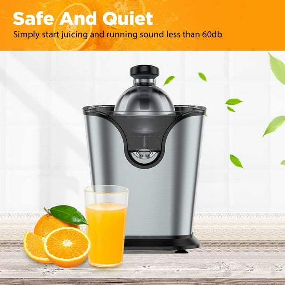 Electric Citrus Juicer for Orange Lemon Lime Grapefruit Juice, 150W Squeezer with Soft Rubber Grip, Stainless Steel Filter and Anti-drip Spout Lock - Silver