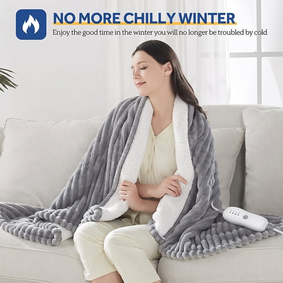 Cowin Heated Electric Throw Blanket, 50"x60", 6 Heat Levels, Auto-Off Timer, Machine Washable, Dark Gray