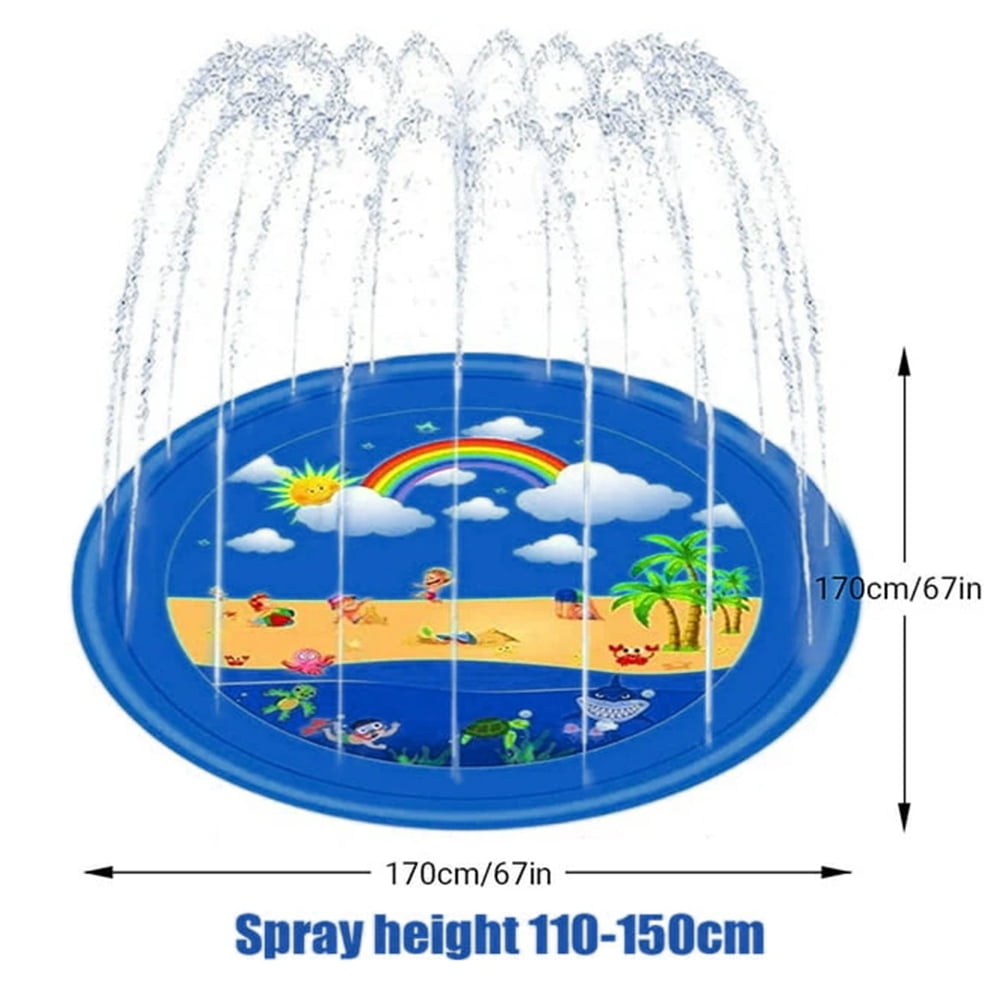 Splash Pad, Sprinkler for Kids and Wading Pool for Learning – Dog Sprinkler Pool, 67’’ Inflatable Water Summer Toys – Outdoor Play Mat for Babies & Toddlers，Blue