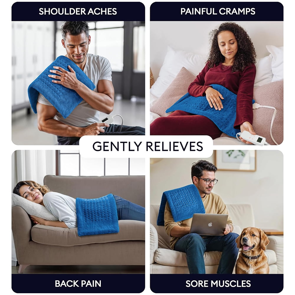33"x17" Heating Pad Portable Heating Pad for Shoulder Neck, 3 Timer & 6 Temperature Controller, Blue
