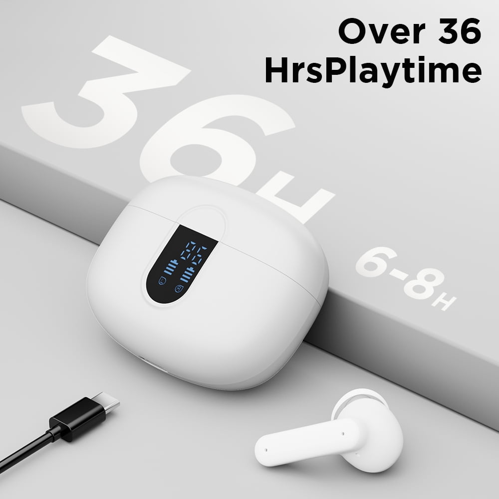 Wireless Earbuds Bluetooth Headphones, with LED Display Charging Case, Waterproof In-Ear Earphones with Mic for iPhone /Android /PC /Laptop, White