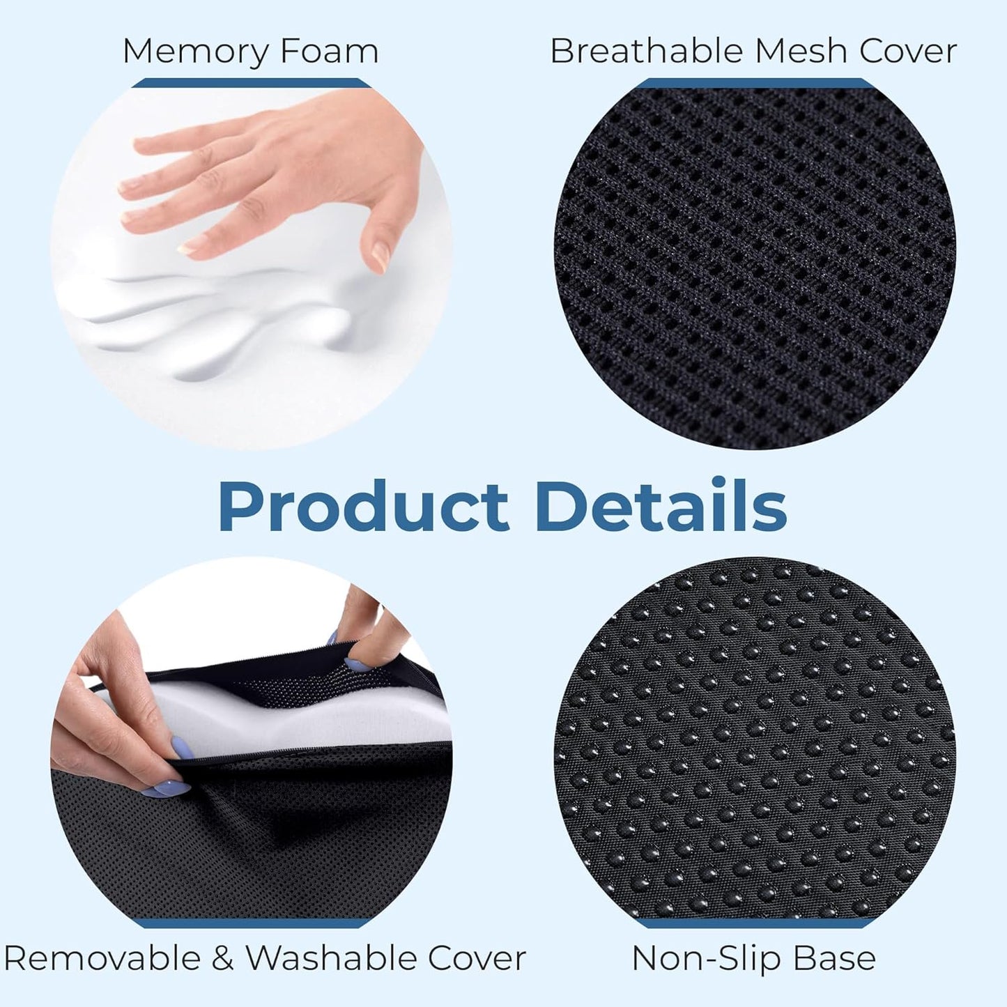 Cosmonic Premium Comfort Seat Cushion - Non-Slip Memory Foam Coccyx Pad for Back, Tailbone & Sciatica Pain Relief- Posture Corrector for Office Chair, Gaming Chair, Car Seat and Wheelchair