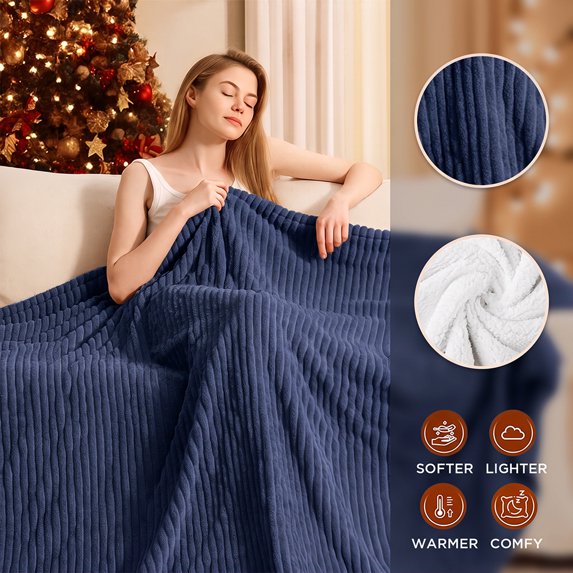 Cowin Electric Blanket Full Size, Brushed Flannel+Shu velveteen, 10 Heating Levels and 1-8 Hour Automatic Shutdown, Machine Washable, Blue, 72 "x 84"