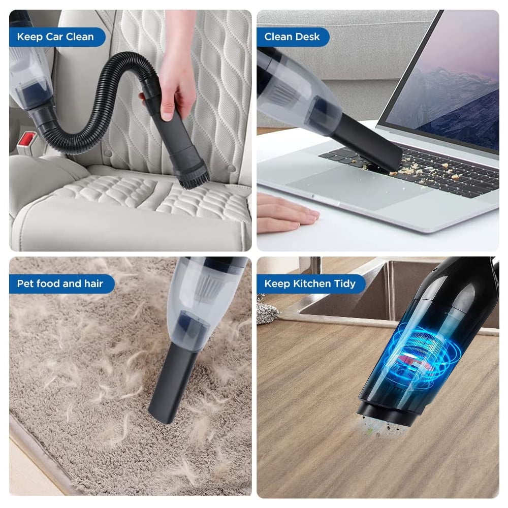 Portable Car Vacuum Cleaner, 120W Car Vacuum Cleaners Cordless, Handheld Vacuum for Quick Cleaning, Hand Held Vacuuming Cordless Rechargeable for Car Home and Office, Black