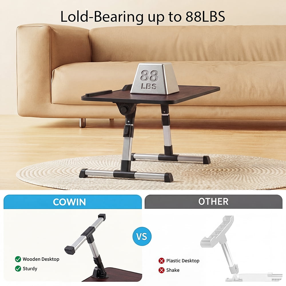 COWIN Laptop Desk Table, Adjustable Laptop Stand, Foldable Lap Desks ,Enlarged 23.62×13.4 in (Walnut)