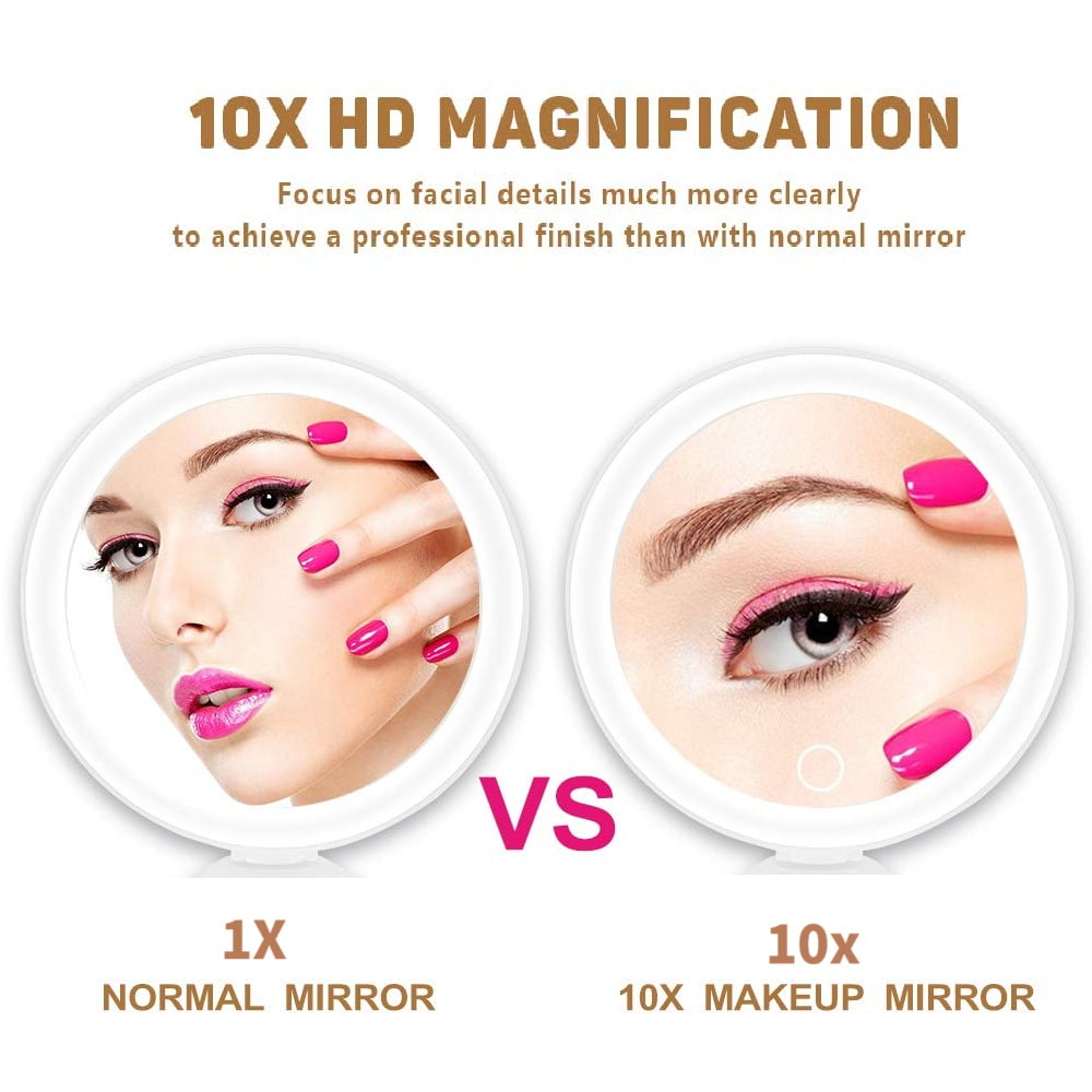 COWIN 10x Magnifying Lighted Makeup Mirror with 360° Rotation, Touch Sensor Control, Natural Daylight LED Light, Powerful Locking Suction Cup