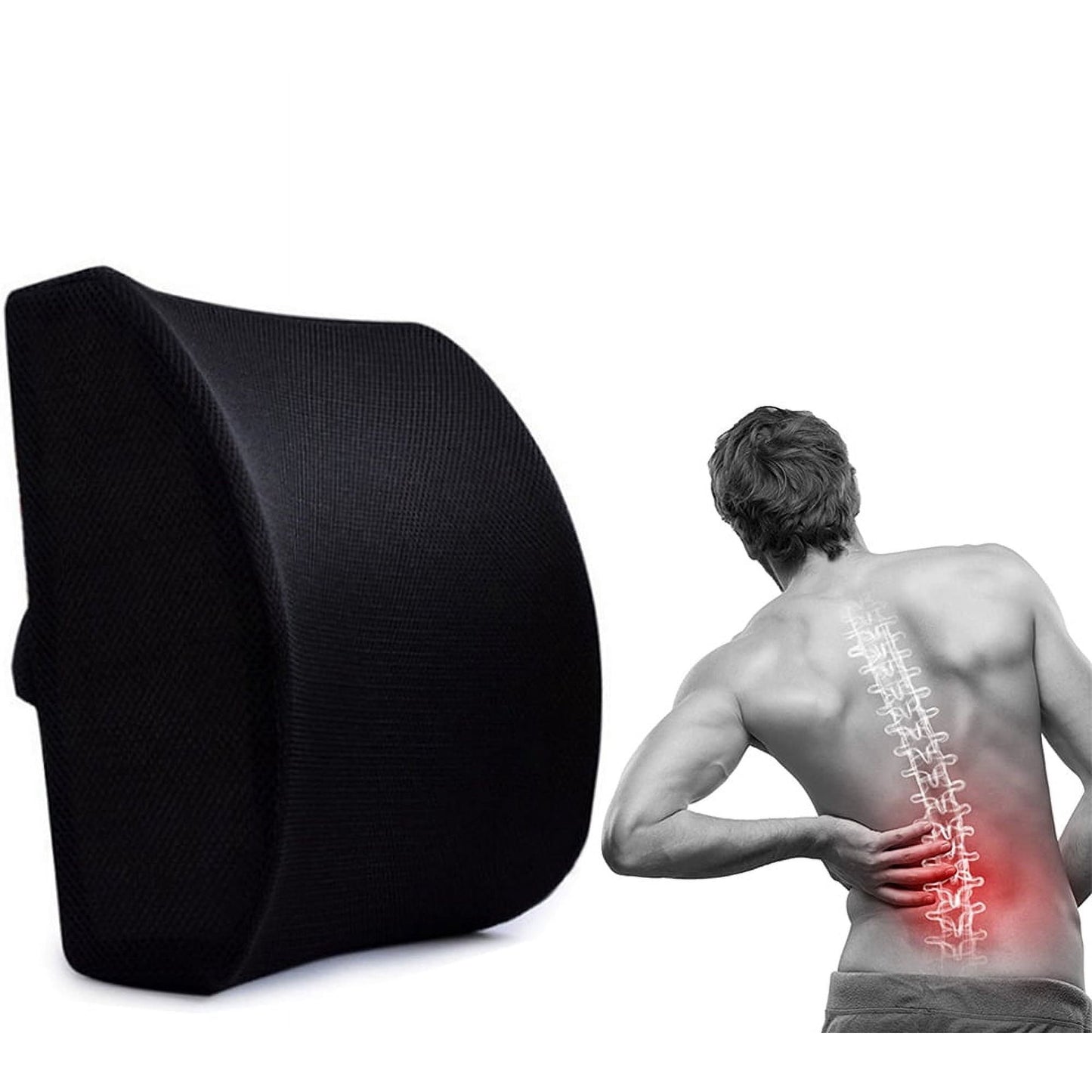 Ergonomic Lumbar Support Pillow - Elevates Lower Back Comfort - Pure Memory Foam - Use in Car or Office Chair - Fits Most Seats - Breathable Mesh - Washable Cover