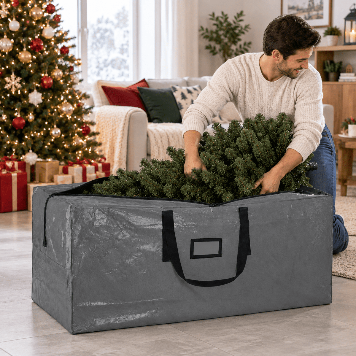 Cowin 9 ft Christmas Tree Storage Bag , for Big Artificial Xmas Tree,Holiday Trees, Grey