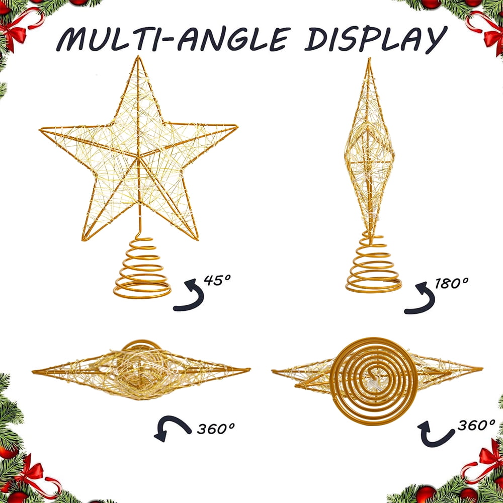 Cowin Christmas Star Tree Topper, Lighted Christmas Tree Topper, Hollow Gold Lighted Tree Star, LED Light up Xmas Tree Topper with 30 LE