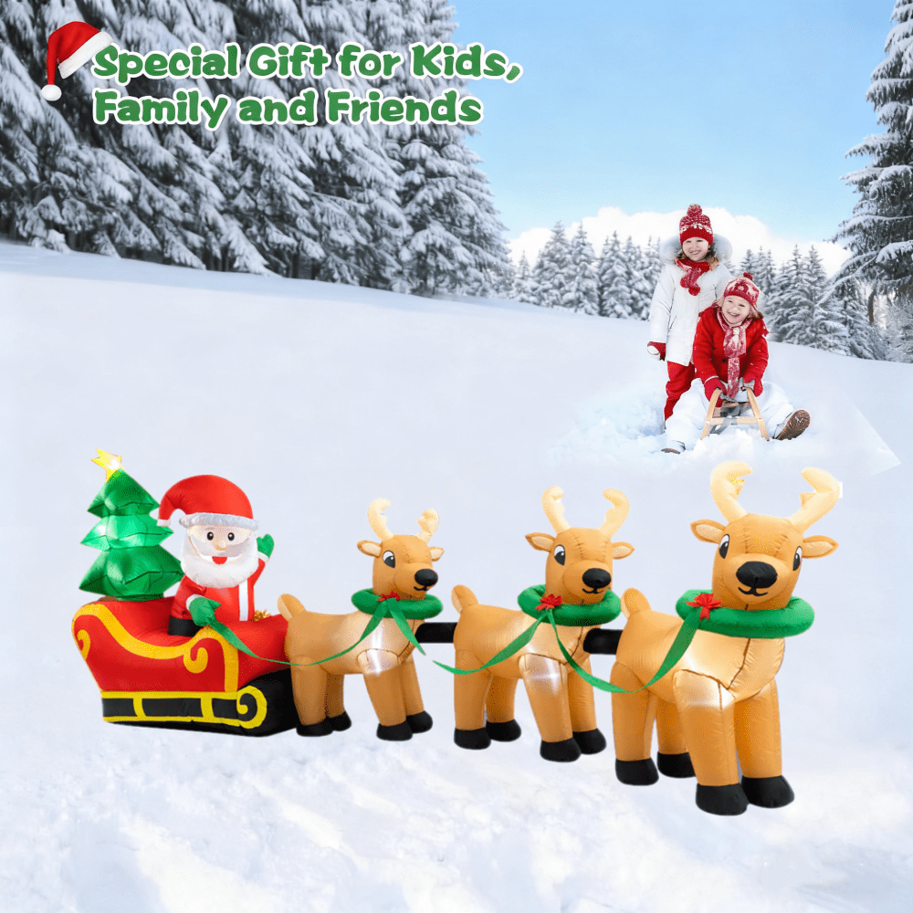 Cowin Lighted Christmas Inflatable Decoration 12 Ft Santa Claus on Sleigh with 3 Reindeer and Christmas Tree