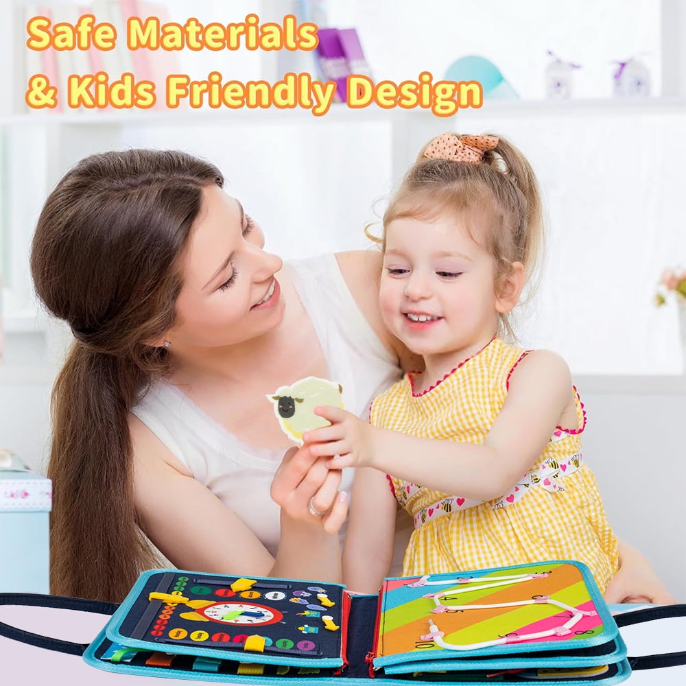 Cowin Busy Board Montessori Toys for Toddler Boy Birthday Gifts, Busy Book Learning Toys for Toddlers 1-4, Educational Learning Toy for Airplane Car Travel, Blue