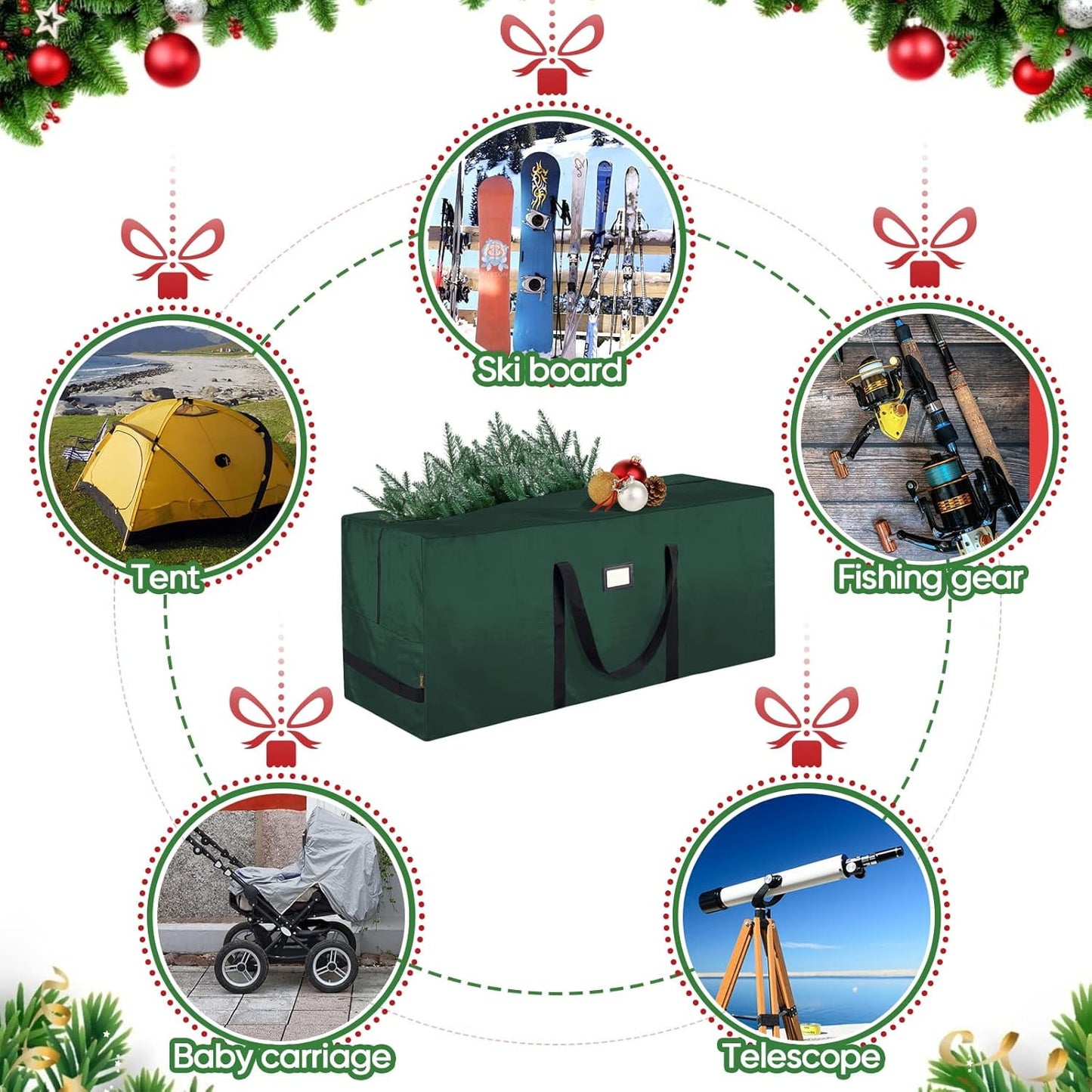 9 ft Christmas Tree Storage Bag , for Big Artificial Xmas Tree/Holiday Trees, Green (60X20X30in)