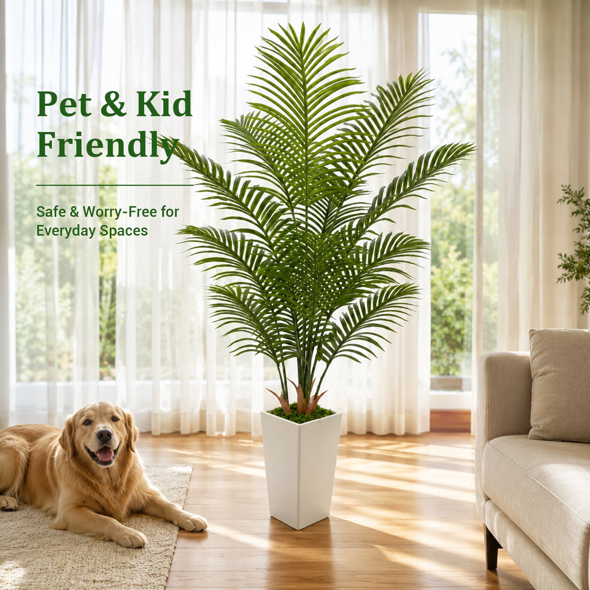 Cowin 6FT Artificial Palm Tree, Fake Tree with White Tall Planter, Faux Tropical Areca Floor Plant in Pot