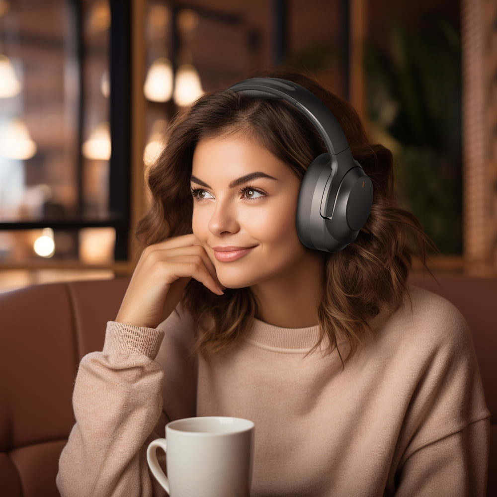 COWIN Active Noise Canceling Headphones, Headband Wireless Bluetooth Headset with ENC Mic, Perfect Bass, BT5.4, Black