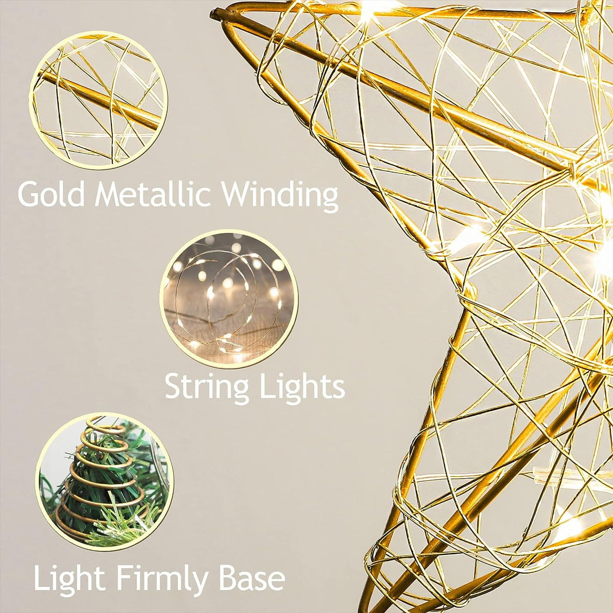 Cowin Christmas Star Tree Topper, Lighted Christmas Tree Topper, Hollow Gold Lighted Tree Star, LED Light up Xmas Tree Topper with 30 LE
