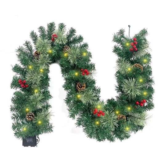 Cowin Christmas Garland Pre-Lit Artificial Green with Pine Cones Berry Clusters 40 Lights 6ft for Winter Christmas Indoor Outdoor New Year Xmas Decorations