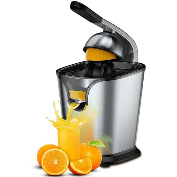 Electric Citrus Juicer for Orange Lemon Lime Grapefruit Juice, 150W Squeezer with Soft Rubber Grip, Stainless Steel Filter and Anti-drip Spout Lock - Silver