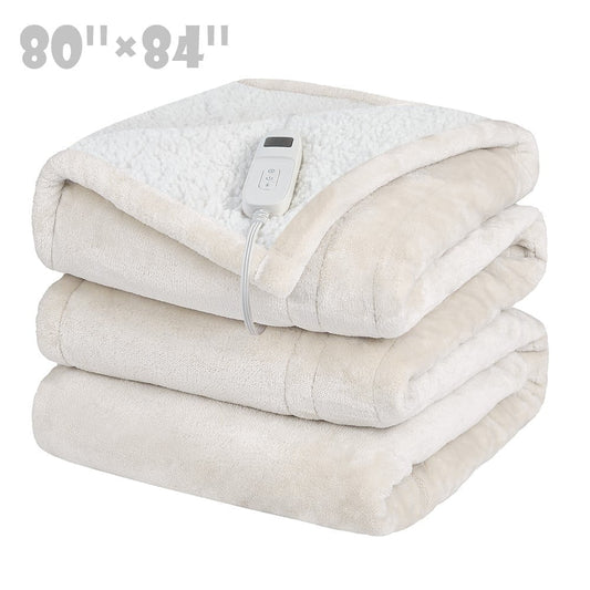 COWIN Electric Blanket Full Size,Flannel and Soft Cotton Fleece Heated Blanket with 10 Heating Levels & 1-8 Hours Auto Shut Off, Machine Washable, Beige, 80" x 84"