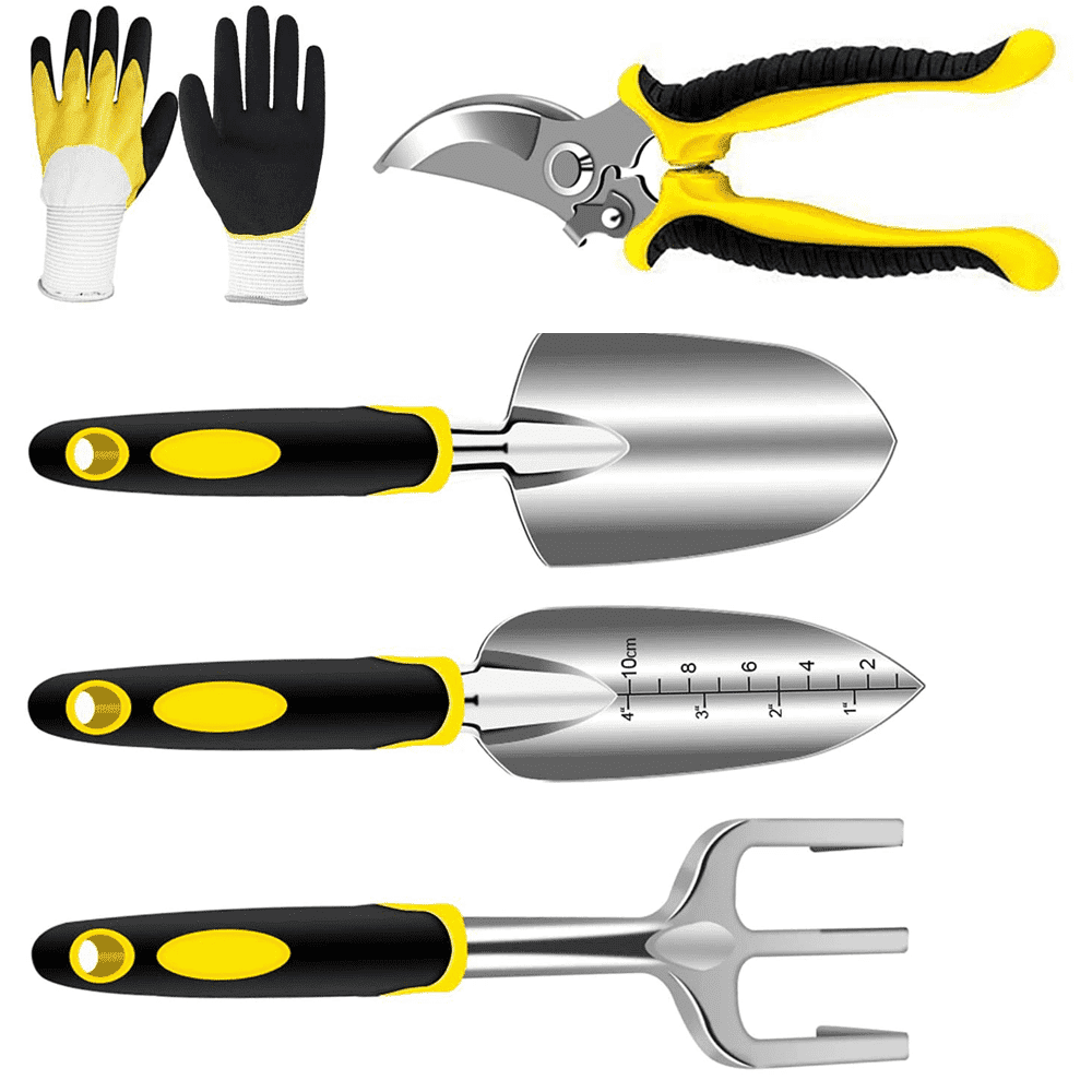 Garden Tools Set 5 Piece Floral Heavy Duty Gardening Tools with Pruning Shears / Hand Trowel / Transplanter / Hand Rake / Gardening Gloves, Delicate Garden Gift