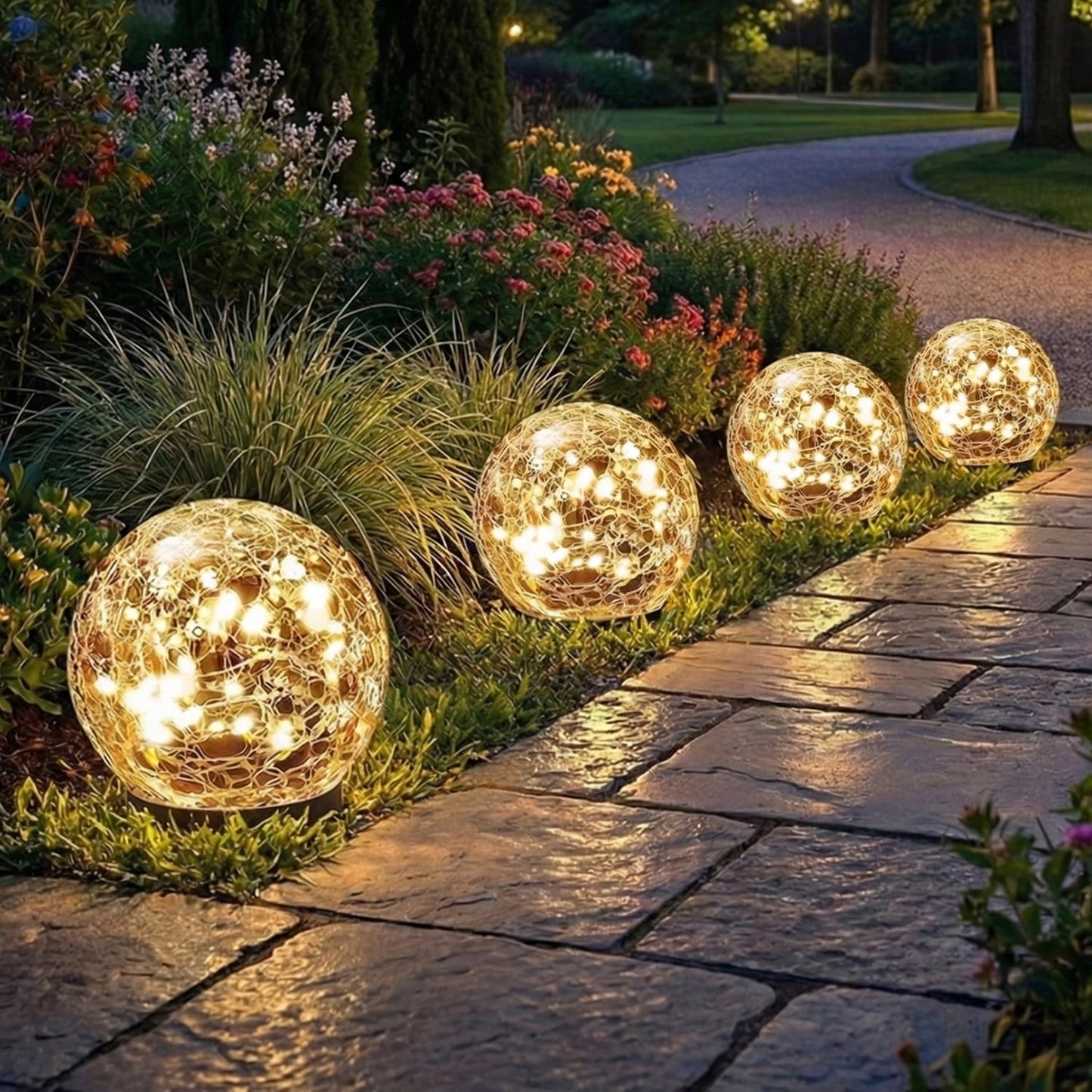 COWIN 4 Pack 3.9'' Solar Globe Lights Outdoor Waterproof,30 LED Cracked Glass Globe Solar Power Ground Lights,Solar Orbs Outside-Outdoor Decorations Patio & Yard Lawn Backyard Decor(Warm White)