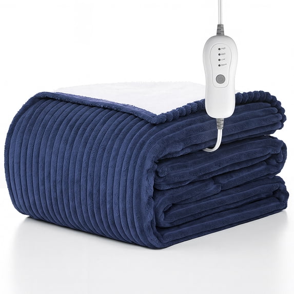 Cowin Electric Blanket Full Size, Brushed Flannel+Shu velveteen, 10 Heating Levels and 1-8 Hour Automatic Shutdown, Machine Washable, Blue, 72 "x 84"