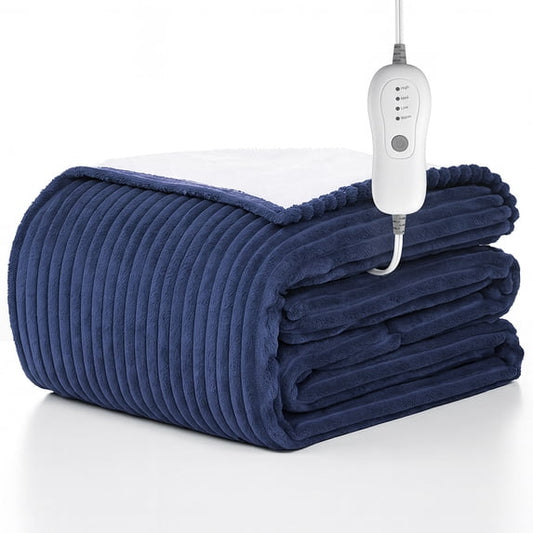 Cowin Electric Blanket Full Size, Brushed Flannel+Shu velveteen, 10 Heating Levels and 1-8 Hour Automatic Shutdown, Machine Washable, Blue, 72 "x 84"
