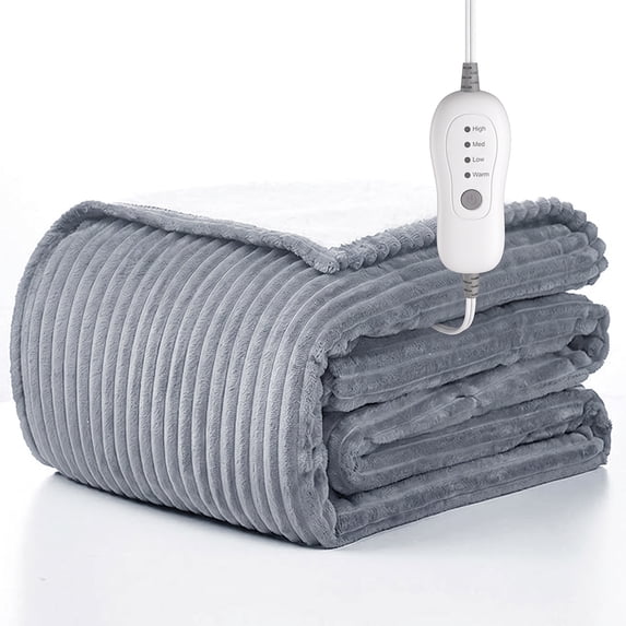 Cowin Electric Blanket Full Size, Brushed Flannel+Shu velveteen, 10 Heating Levels and 1-8 Hour Automatic Shutdown, Machine Washable, Gray, 72 "x 84"