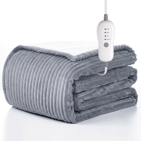 Cowin Electric Blanket Full Size, Brushed Flannel+Shu velveteen, 10 Heating Levels and 1-8 Hour Automatic Shutdown, Machine Washable, Gray, 72 "x 84"