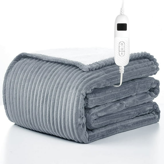 COWIN Electric Blanket Full Size, Brushed Flannel+Cotton Fleece, 10 Heating Levels and 1-8 Hour Automatic Shutdown, Machine Washable, Gray, 72 "x 84"