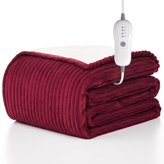 Cowin Electric Blanket Full Size, Brushed Flannel+Shu velveteen, 10 Heating Levels and 1-8 Hour Automatic Shutdown, Machine Washable, Red, 72 "x 84"