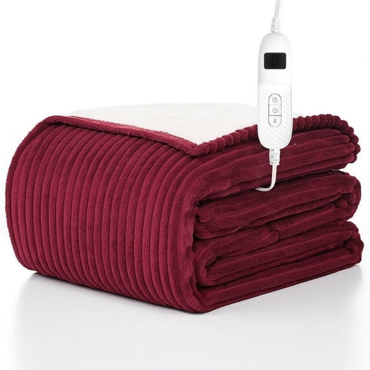 COWIN Electric Blanket Full Size, Brushed Flannel+Cotton Fleece, 10 Heating Levels and 1-8 Hour Automatic Shutdown, Machine Washable, Red, 72 "x 84"