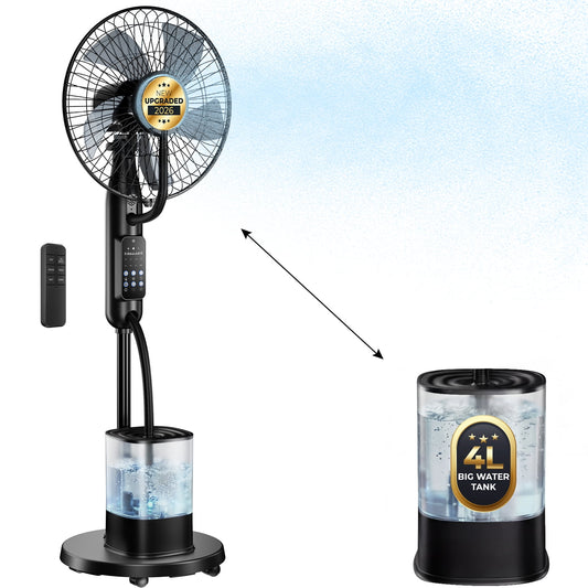 Pedestal Misting Fan, Mister Cooling Fan with 4L Large Water Tank, 5 Speeds 3 Modes Misting Standing Fan, Floor Fan with Remote for Home Bedroom Patio Outdoor