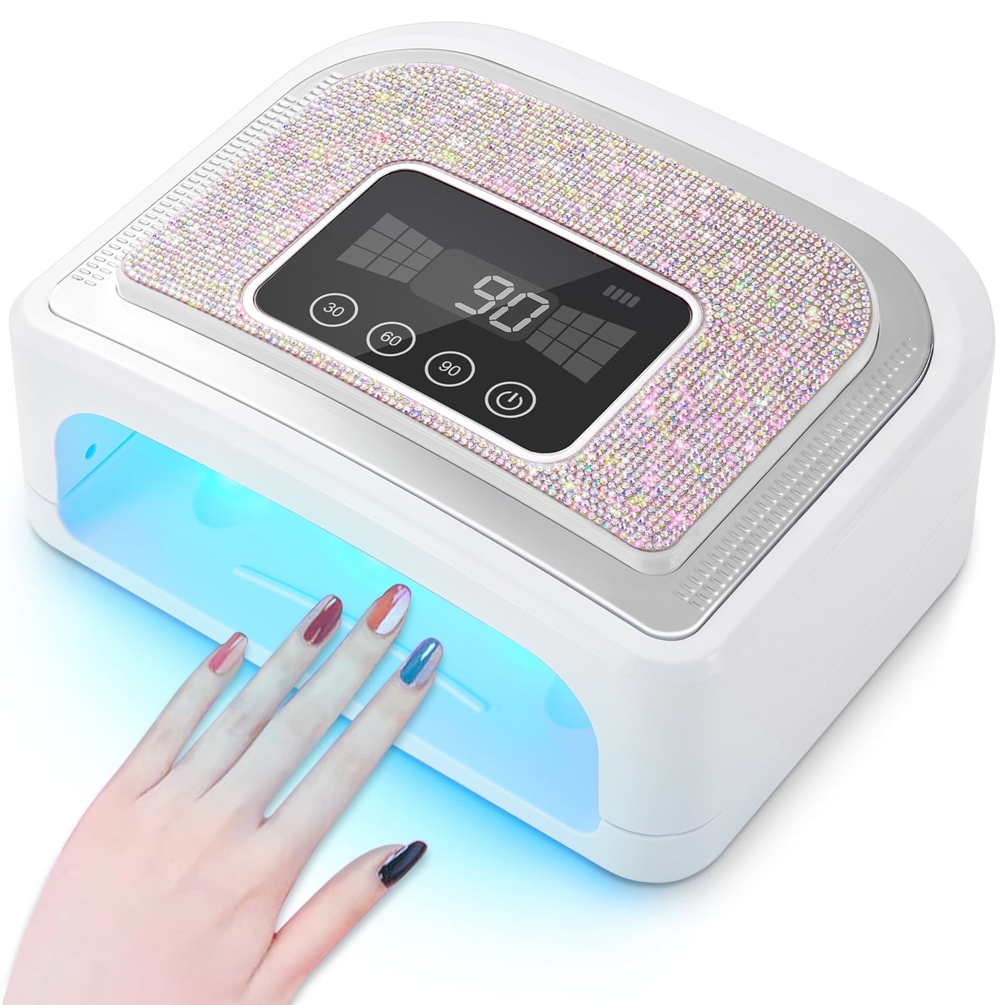 Maraawa UV LED Nail Lamp, 120W Rechargeable Cordless Nail Lamp, 4 Timer Modes with Crystal Diamonds，White