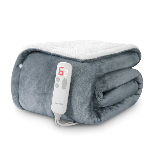 COWIN Electric Blanket, Brushed Flannel+Cotton Fleece, 10 Heating Levels and 1-8 Hour Automatic Shutdown, Machine Washable, Gray, 72 "x 84"