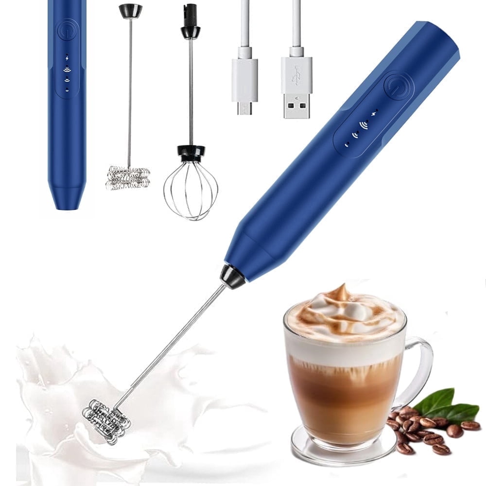 Milk Frother Wand Drink Mixer - Handheld Milk Frother Electric Whisk - Easy-Clean Stainless Steel Frother Wand & Mini Blender - Electric Coffee Frother for Milk Coffee Lattes