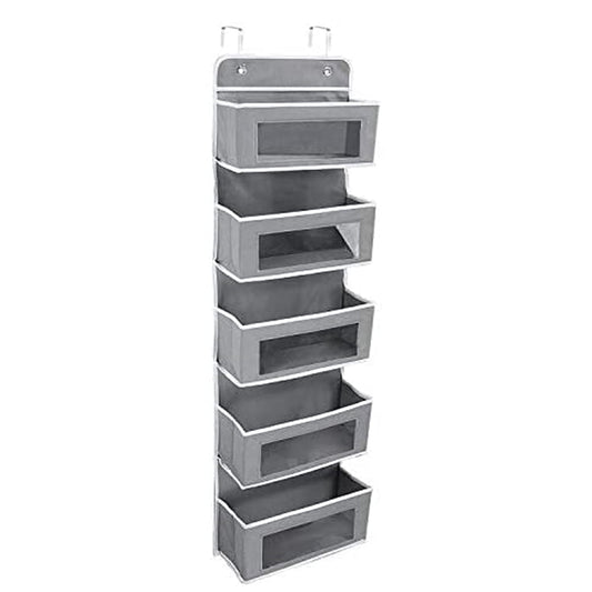 Cowin Over The Door Pocket Organizer Fabric Hanging Closet Clear Window Storage Bag with Mental Hooks Gray for Pantry Baby Nursery Bathroom Closet Dorm, Gray