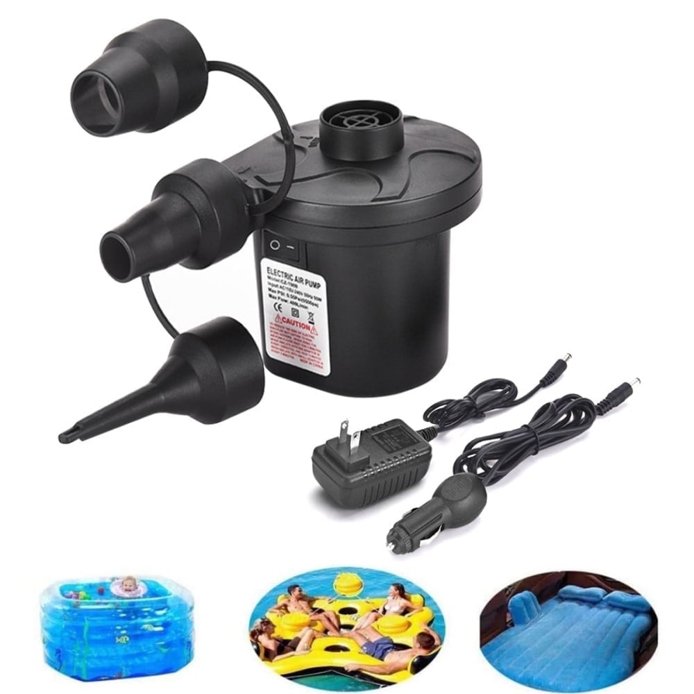 kibhous Air Pump with 3 Nozzles Electric Air Pump Portable Quick-Fill Inflator Pumps ,Black