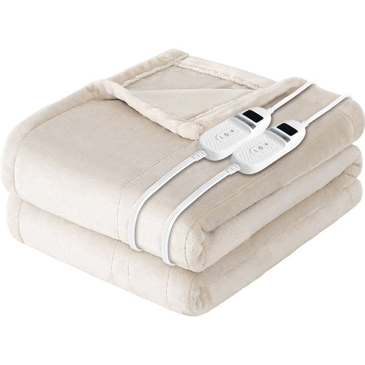 Electric Heated Blanket 100"×90" Flannel Blanket King Size with 10 Heating Levels 8 Hours Auto Off Fast Heating, Beige
