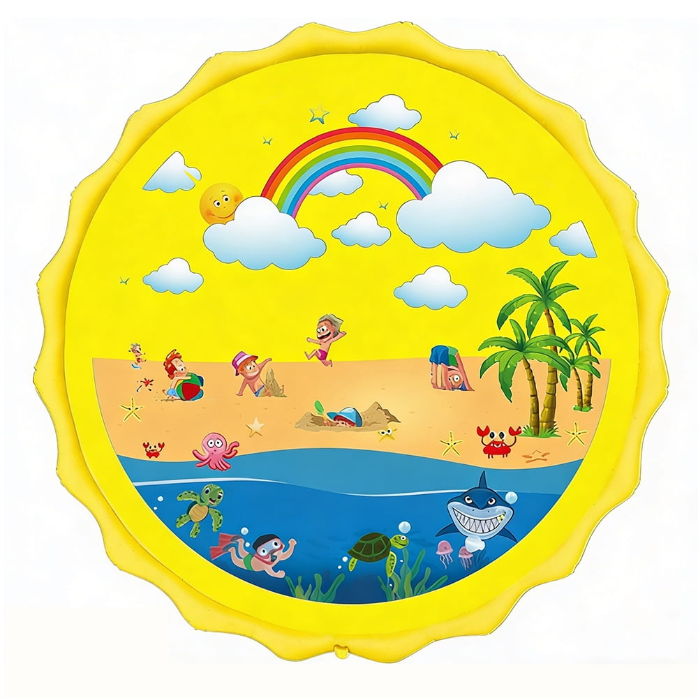 Splash Pad, Sprinkler for Kids and Wading Pool for Learning – Dog Sprinkler Pool, 67’’ Inflatable Water Summer Toys – Outdoor Play Mat for Babies & Toddlers，Yellow