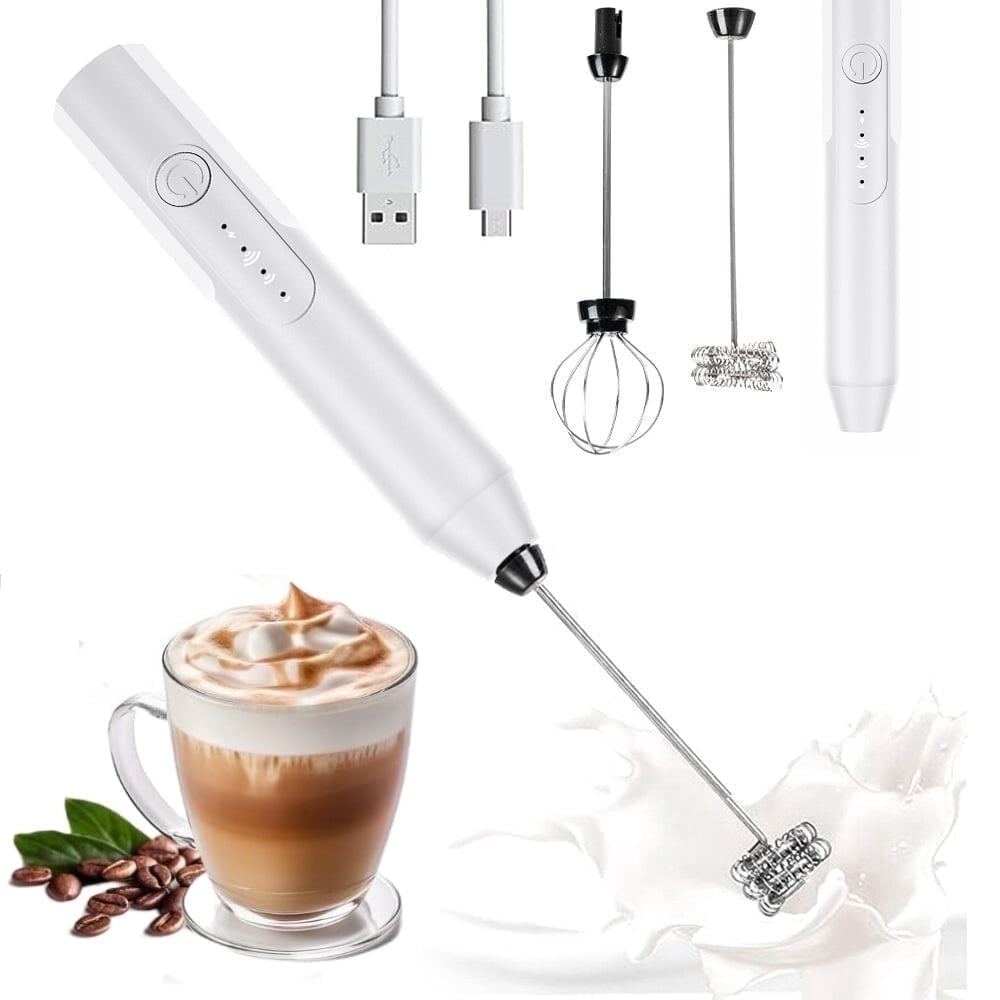 Milk Frother Wand Drink Mixer - Handheld Milk Frother Electric Whisk - Easy-Clean Stainless Steel Frother Wand & Mini Blender - Electric Coffee Frother for Milk Coffee Lattes