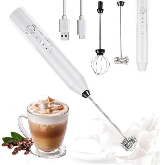 Milk Frother Wand Drink Mixer - Handheld Milk Frother Electric Whisk - Easy-Clean Stainless Steel Frother Wand & Mini Blender - Electric Coffee Frother for Milk Coffee Lattes