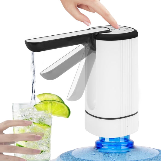 Cowin Water Dispenser for 5 Gallon Bottle, Rechargeable Portable Electric Water Bottle Pump, Foldable Automatic Water Jug Pump for for Home, Office & Camping (White)