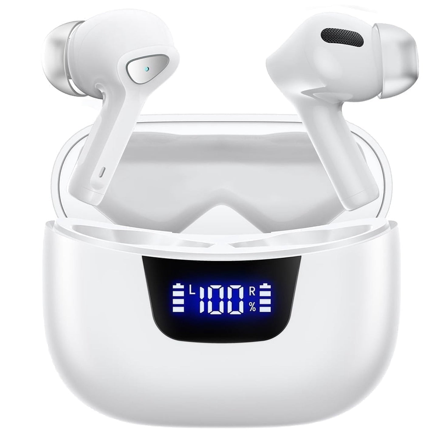 True Wireless Bluetooth Earbuds with Smart LED Display Charging Case , Bluetooth 5.3 Earbuds in-Ear TWS Stereo Headphones, IPX7 Waterproof in Ear Earphones, White